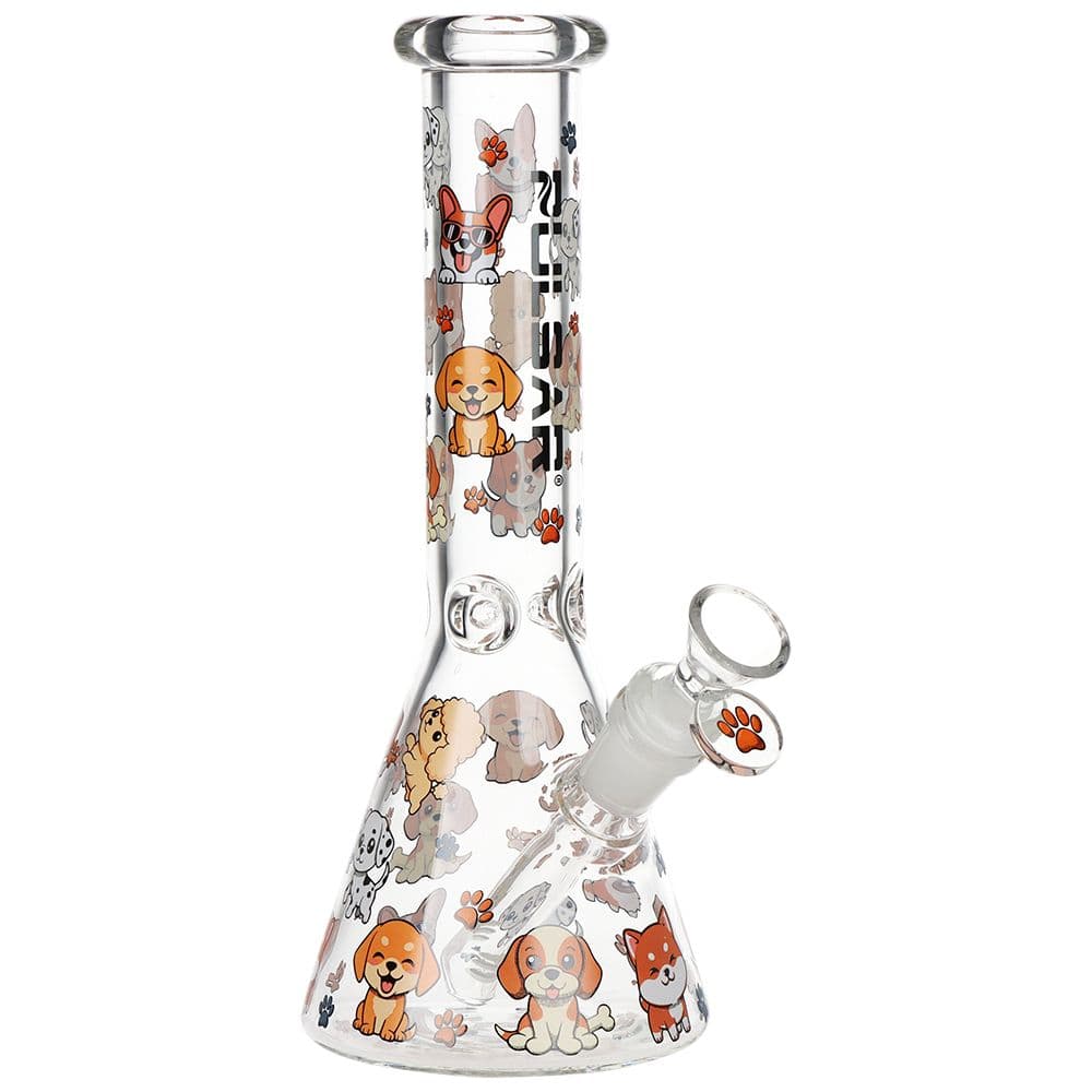 Pulsar Cute Doggies Beaker Glass Water Pipe - 9.75" / 14mm F